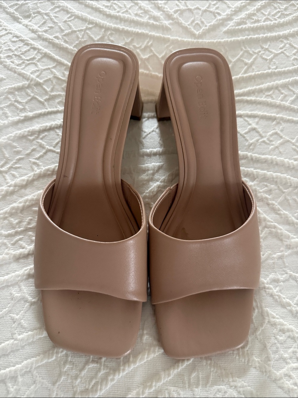 Women's Nude Square-Toe Slide Mules with Low Block Heel